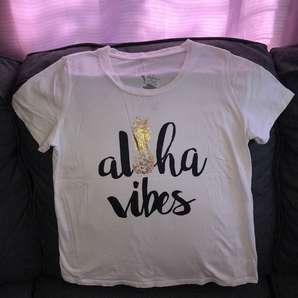Island Sole ALOHA VIBES Golden Pineapple Tee T-Shirt White Hawaii Short Sleeve S